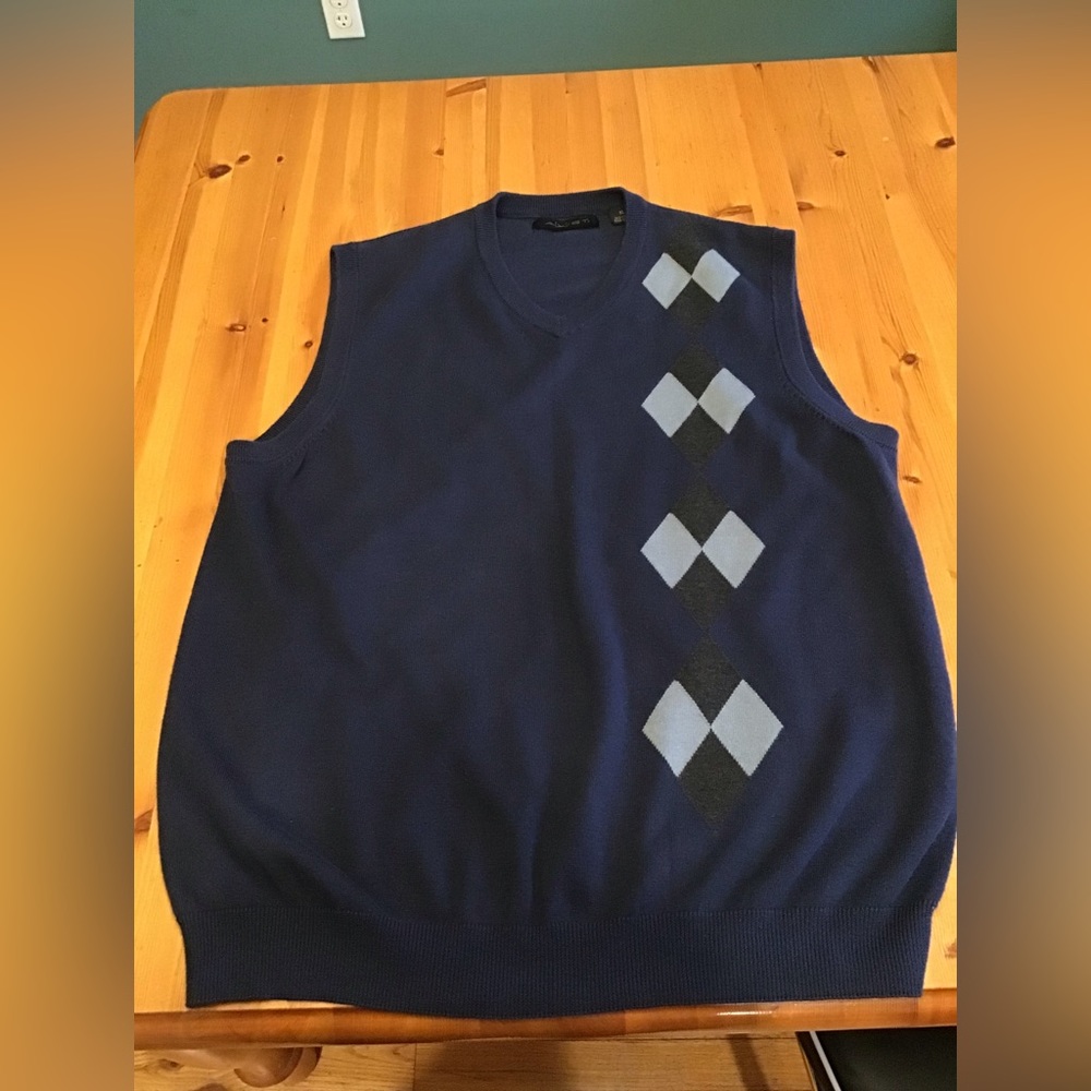 MENS AXIST ARGYLE SWEATER VEST SZ XL NAVY LT. BLUE CHARCOAL ROCKABILLY HIPSTER - Picture 4 of 6